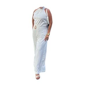 White halter top wide all around comfortable jumpsuit Sz XL